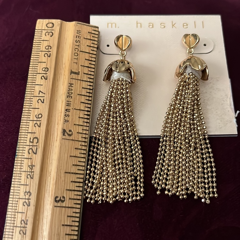 NWT M Haskell gold tone tassel pierced earrings - Picture 4 of 8